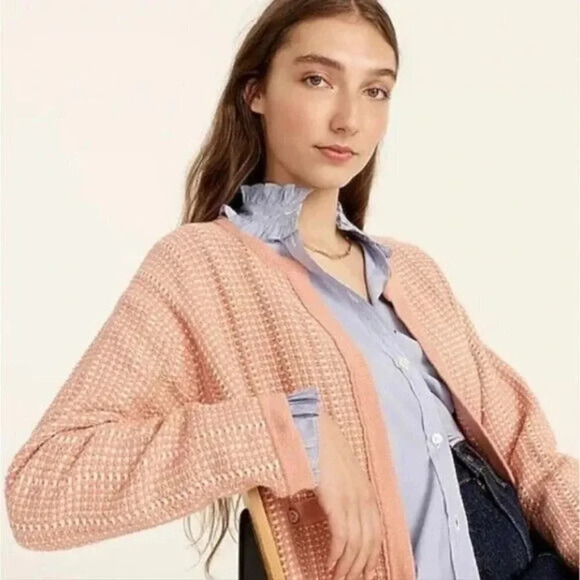 J. Crew Woven Open Front Cardigan Sweater Womens Size Small Pink Cute - Picture 1 of 9